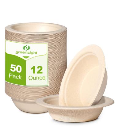 greensight 12oz Small Paper Bowls Disposable 50 Pack Compostable Bowls Eco-Friendly Biodegradable Bowls Made Of Sugarcane Heavy Duty Serving Bowls For Ice Cream Chili And Dessert 12ounce/ 50Pack