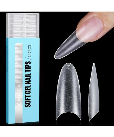 TOMICCA Long Oval French Edge Nail Tips - 240pcs Clear Matte False Nails for Acrylic Extensions | Half Cover Artificial Nails in 15 Sizes - Salon Quality - Buy Online on SooperMarket.com