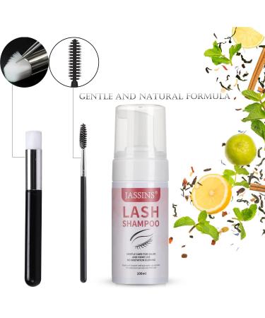 JASSINS Lash Shampoo Kit for Extensions - 100ml Cleanser Set with Cleaning Brush, Rinse Bottle, Mascara Brush, and Eye Pads - Gentle Formula for Professional and Self Use - Buy Online on SooperMarket.com