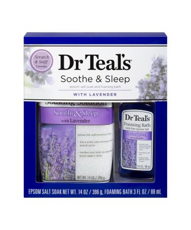Dr Teal's Lavender Epsom Salt & Foaming Bath Oil Sampler Gift Set 2022 - Give The Gift of Relaxation & Peaceful Slumber! - 14 oz Bag of Lavender Bath Salts & 3 oz Bottle of Lavender Foaming Bath Oil 2020