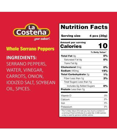 La Costena Serrano Whole Chillies 199g (Pack 10) / Mexican Serrano Hot Spicy Chilli Peppers Canned Chillies Bulk - Buy Online on SooperMarket.com