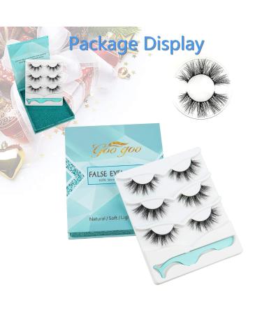 Goo Goo 16mm Siberian 3D Mink Eyelashes 3 Pairs Set - Handmade Crossed Cluster Daily Style - Buy Online on SooperMarket.com
