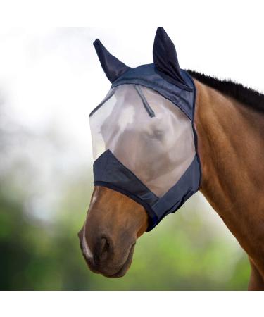 Harrison Howard CareMaster Horse Fly Mask Half Face with Ears Black/Silver Retro Small Pony Pony (Small) Black/Silver