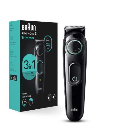 Braun All-in-One Style Kit Series 3 3430, 3-in-1 Trimmer for Men with Beard Trimmer, Ear & Nose Trimmer, Hair Clippers, Ultra-Sharp Blade, 20 Length Settings, Washable