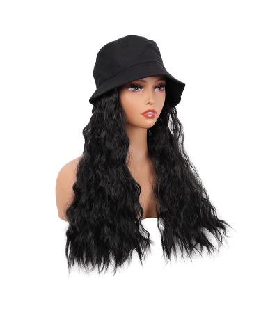 MapofBeauty 24 Inch Black Hat Wig - Long Wavy Curly Synthetic Daily Use Wig - Buy Online on SooperMarket.com
