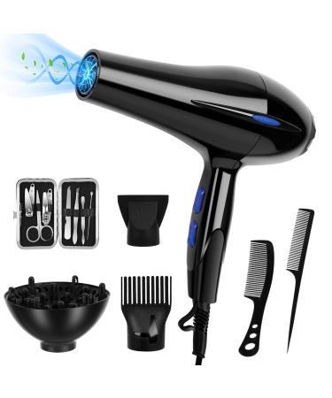 Cliplanyard Ionic Hairdryer 1200W AC Black Professional Hair Dryer Motor Fast Drying Salon with 2 Speed 3 Heat Setting Cool Button Diffuser Nozzle Concentrator Comb for Curly and Straight