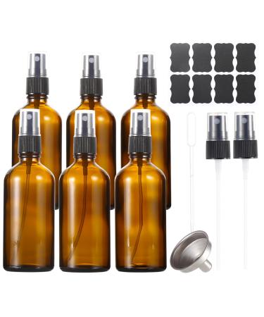 ALIFEIA 100ml Amber Glass Spray Bottles Empty Fine Mist Refillable Travel Spray Bottle for Cleaning Perfume Aromatherapy Cosmetic Sprays Hair Essential Oils with Fine Mist Dispenser(6 Pack) Amber 6 Pack 100ml