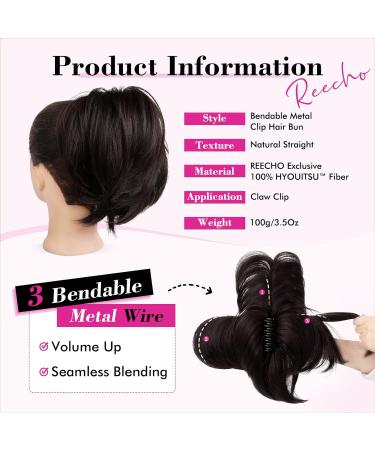 REECHO Hair Bun Claw Clip Messy Bun Hair Piece Short Ponytail Extension with Bendable Metal Wire Fake Bun Hair Pieces for Women - Dark Brown - Buy Online on SooperMarket.com