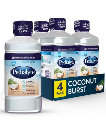 Pedialyte Electrolyte Solution, Coconut Burst, Hydration Drink, 4 bottles, 1 liter each