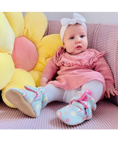 Dotty Fish Cotton Baby Booties | Suede Sole, Fleece Lining | Non-Slip Pram Shoes for Boys, Girls, Unisex | 12-18 Months Blue with Rainbows and Hearts - Buy Online on SooperMarket.com