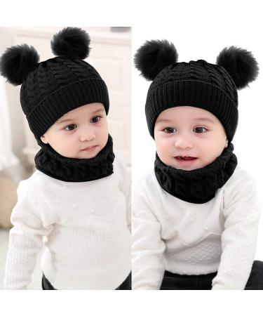 CheChury Toddler Hat and Scarf Set - Baby Knit Pom Beanie Cap with Circle Loop Scarf Neckwarmer for 1-3 Years - Black - Buy Online on SooperMarket.com