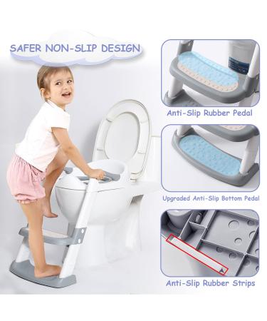 Potty Training Seat with Step Stool Ladder-Double Elite (Grey) - Comfortable Toilet Seat for Kids Boys Girls Toddlers - Foldable & Anti-Slip - Buy Online on SooperMarket.com
