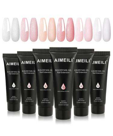AIMEILI Builder Nail Gel Kit 6 Colours 15ml Nail Extension Gel Polish Acrylic Gel Builder Nail Gel Kit UV LED Nail Enhancement Gel Gifts Set Nail Kit16 016