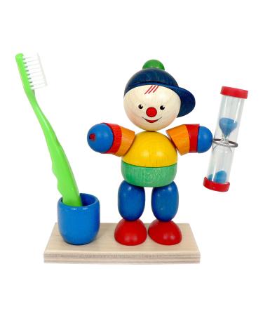 Hess wooden toys 14528 - wooden tooth cleaning clock for children young Lucas including brush holder and rotatable hourglass handmade for daily use when brushing your teeth
