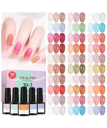 SAVILAND Jelly Gel Nail Polish Set 30 Colors Translucent Nude Pink Transparent Nail Polish Set with 180 Sheer/Matte/Glossy Effects for Nail Salon DIY Home Christmas Holiday Gift Set
