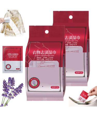 LONGLUAN Stain Removal Wet Wipes Clothes Stain Removal Wipes 20Pcs/Bag Stain Remover Wipes Individual Wrapped Cleaning Wipes Emergency Stain Rescue Stain Remover for Cleaning Clothes (2Pack)