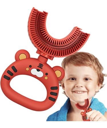 U-Shaped Silicone Toothbrush for Kids - Cartoon Tiger Design | Soft Brush Head for Full Mouth Cleaning | Red | 1 Pack - Buy Online on SooperMarket.com