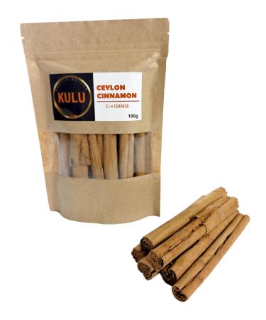 KULU Pure Ceylon Cinnamon Quills (Sticks) C4 Grade 100g Resealable Pouch