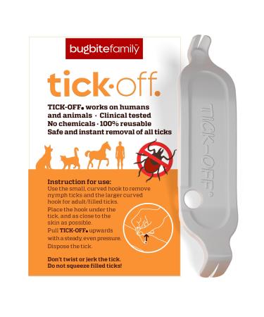 tick-off Patented Tick Tweezers Human Double-Sided Tick Tweezers for Dogs Cats Horses Tick Remover with 2 Tick Hooks and Ergonomic Handle Clinically Tested Single Pack White