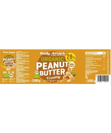 Buy Body Attack Organic Peanut Butter Creamy 1kg - Palm Oil Free Vegan Unsweetened High Protein Nut Butter - Buy Online on SooperMarket.com