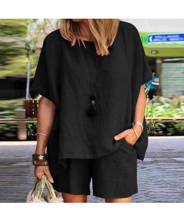 Ladies Casual Black Cotton Linen Two Piece Shorts Suit - Medium - Buy Online on SooperMarket.com