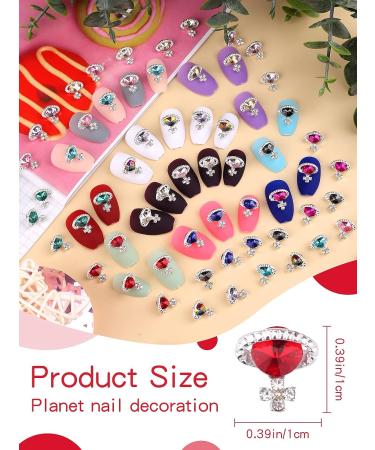 60Pcs Saturn Planet Nail Charms: 3D Glitters Rhinestones for DIY Nail Art - 12 Colors - Buy Online on SooperMarket.com