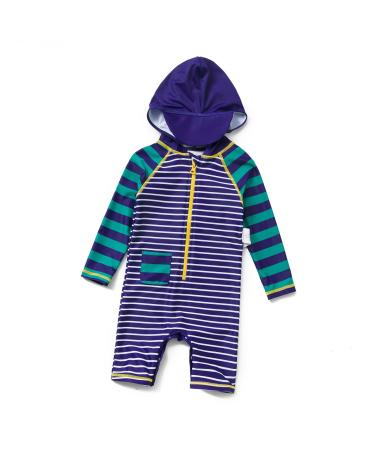 BONVERANO Baby Boys Swimsuit Toddler Bathing Suit Zip-up Full-Zip Hoodie One Piece Swimwear with UPF 50+ Sun Protection 18-24 Months Stripe