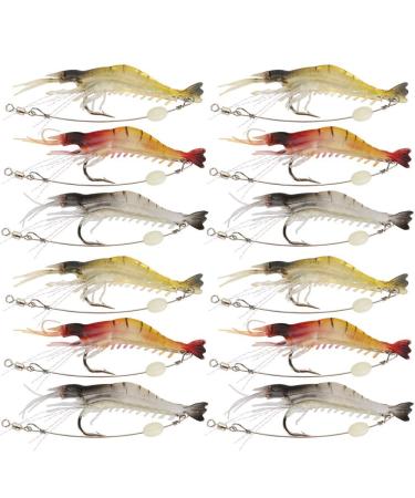 Goture Soft Shrimp Lures Fishing Saltwater Luminous Shrimp Bait Set Fishing Lures with Sharp Hooks for Freshwater Saltwater Trout Bass Salmon Crappie Walleye Pike Perch 3.54in/0.21oz 12Piece