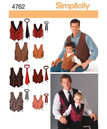 Simplicity 4762 Vest and Tie Sewing Pattern for Men and Boys, Size A (S-XL)