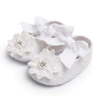 TMEOG 2 x Toddler Flower Shoes with Headband | Non-Slip Soft Baby Girl Shoes for Special Occasions | Size 12-18 Months | Christening, Wedding, Party - White - Buy Online on SooperMarket.com