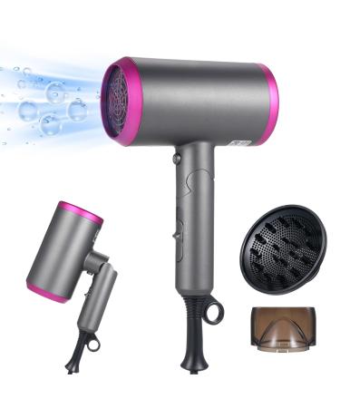 1800W Hair Dryer Professional Salon Anion Hair Dryer with Attachment Diffuser & Nozzles 2 Speeds Fast Dry with Constant Temperature Home Use Portable Foldable Hair Dryer