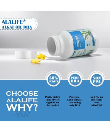 ALALIFE Algal Oil - 180 Capsules - 50% Purity Algal DHA Supplements - DHA Algal Oil Omega 3 Supplements - Beneficial to Brain and Optic Nerve Development - Non GMO - Buy Online on SooperMarket.com