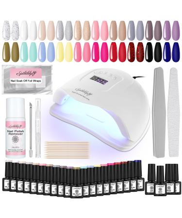 SPTHTHHPY 24 Gel Nail Kit with 120W Lamp - Nail Polish Remover 20 Colors Gel Nail Polish Glossy Matte Top Base Coat - Salon Manicure Set for Beginner - Starter DIY at Home 12+3