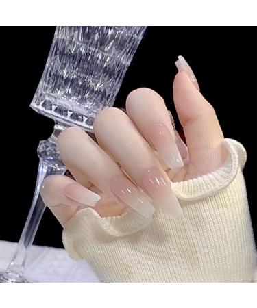 Luvadeyo 24 PCs Coffin Press on Nails - Long Acrylic Gradient Fake Nails for Women & Girls - Full Cover Cold & White Design - Buy Online on SooperMarket.com