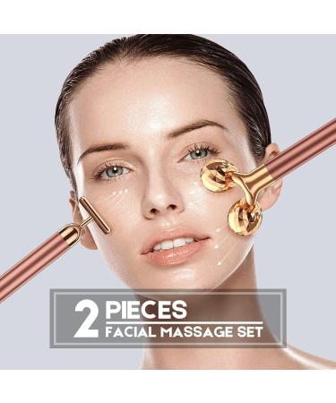 Beauty Bar 2-in-1 24k Golden Pulse Facial Massager | Electric Roller & T Shape Arm Eye Nose Head Massager | Skin Care Tool Kit - Buy Online on SooperMarket.com