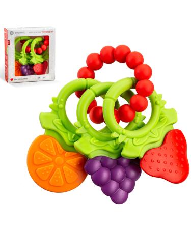 Baby Teething Toys for Newborns 0-6 Months | Textured Silicone Teethers for Infants 6-12 Months | BPA Free | Sensory Exploration | Fruit Shaped with Ring | Soothes Baby's Gums | 3 Pack 3 Pack & Ring