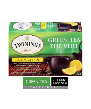 Twinings Green Tea and Lemon Individually Wrapped Tea Bags | Fresh & Uplifting | 20 Count (Pack of 6) Green Tea and Lemon 20 Count (Pack of 6)