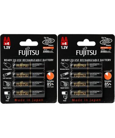 Fujitsu 8 Ready-to-use HR3UTHCEX AA Rechargeable Battery NiMH 1.2V Min. 2450mAh Made in Japan