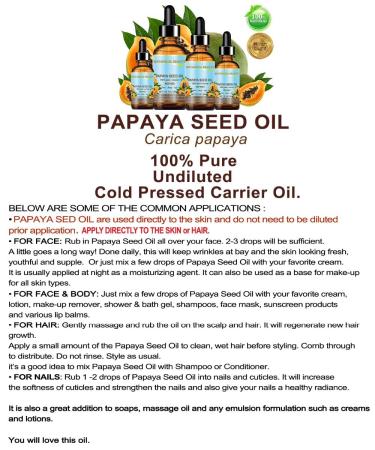 Botanical Beauty Papaya Seed Oil - 100% Pure Cold Pressed Carrier Oil for Skin Hair & Lip Care | 0.5 Fl. oz - Buy Online on SooperMarket.com