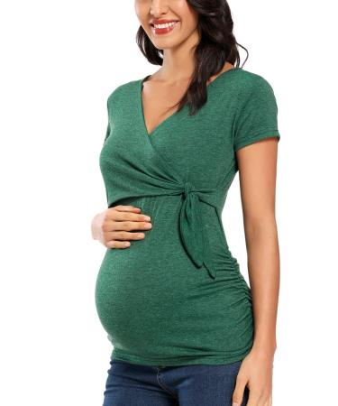 Love2Mi Women Maternity Breastfeeding Tops Long Sleeve V-Neck Cute Maternity Clothes M Hunterbr-short