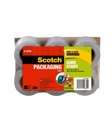 Scotch Sure Start Shipping Packaging Tape, 1.88" x 25 yd, Designed for Packing, Shipping and Mailing, No Splitting or Tearing, 1.5" Core, Clear, 6 Rolls (DP-1000RF6)