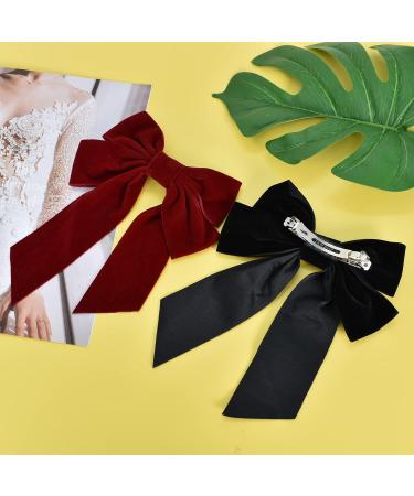 Kioiner 2 Pcs Large Bow Hair Clips Black Red Velvet Bows Barrettes French Bowknot Hair Clips Metal Hair Clips with Long Tail for Girls Women Ladies - Buy Online on SooperMarket.com