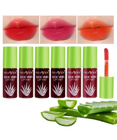 6 PCS Aloe Vera Lip Tint Stain Set  LemonSac Velvet Lip Tint Watery Lip Stain  Moisturizing Waterproof Mini Liquid Lipstick Plump Lip Gloss Long-lasting Korean Matte Lip Tint Non-Sticky Tinta De Labios (6 PCS)