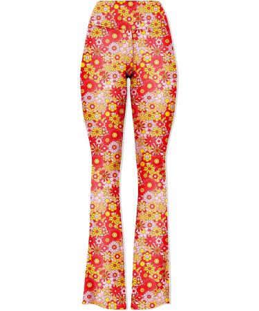Deerose Women's High Waist Orange Floral Bell Bottom Flare Pants - Medium - Buy Online on SooperMarket.com