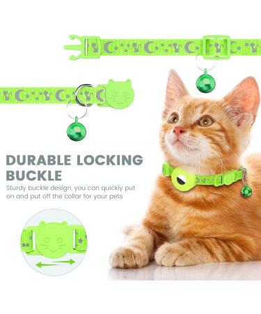 Airtag Cat Collar with Holder & Bell | Reflective Safety Neck Band for Kittens & Puppies - Green - Buy Online on SooperMarket.com