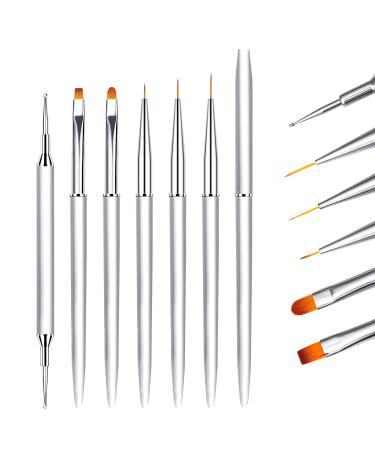 6PCS Nail Art Brushes Set for Gel Nail with Lid and Dotting Tool LEA-SHALL Liner/Flat/Round/Dot UV Builder Nail Painting Pen Kit Fine Brush DIY Decoration Home Salon Design Aluminum 6PCS Brushes with Dotting Tool