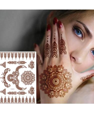 Brown Henna Temporary Tattoo Semi Permanent Fake Tattoos Mandala Flowers Lace Tattoo Stickers Waterproof Tattoo Markers Wedding Party Festival Tattoos Decorations Face Body Tattoo Supplies Set 6PCS