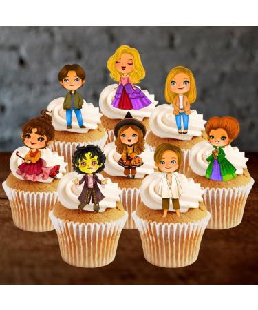 Hocus Pocus Edible Cupcake Toppers (PRECUT Optional) Sanderson Sisters Theme - Halloween Witches Edible Cupcake Toppers - Wafer Cake Decorations (PRECUT Pack of 12)