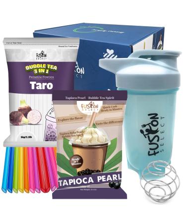 Fusion Select DIY Bubble Tea Kit Taro Flavored Bubble Tea Drink, XL Boba Straws, Shaker Bottle, 2 Packs of Quick Cook Tapioca Pearl, 2.2lb Taro Bubble Tea, Authentic Bubble Tea from Taiwan Asmr Drink(Taro)