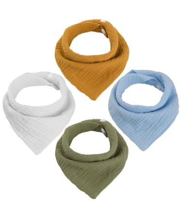 WD&CD 4 Pieces Triangle Baby Dribble Bibs with 2 Adjustable Button Soft & Absorbent for Boys Girls